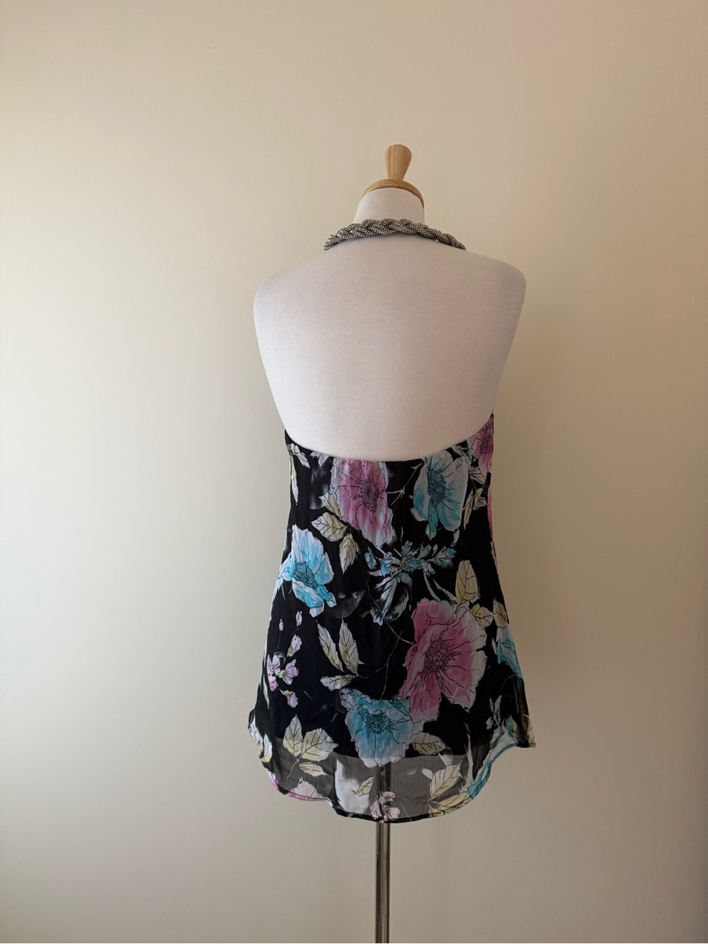 Seductions Silk Blend Floral Beaded Halter Top | Y2K | Size L - Picture 5 of 8